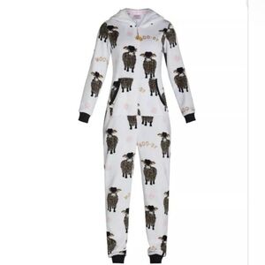 Just a Lil Moo-dy Highland Cow Jumpsuit Pajamas XS Women's New Costume Plush